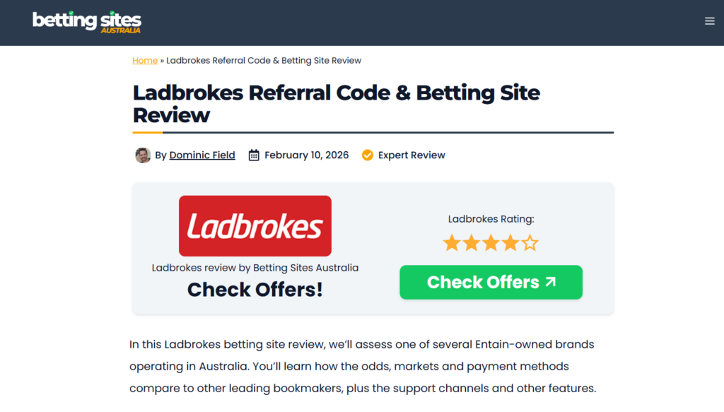 Ladbrokes Australia Betting Site Review - Dominic Field iGaming writer